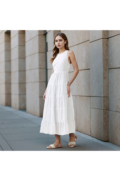 Lee Cooper Lee Cooper Tiered Sleeveless Maxi Dress with Embroidered Detail