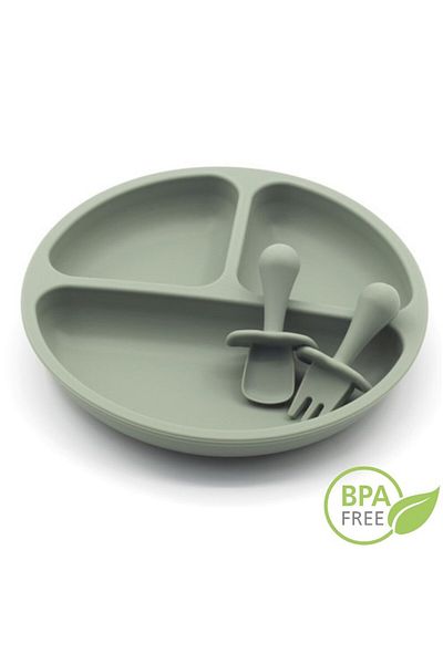 REVOSE Set Complet Diversificare Din Silicon, Farfurie Cu Tacamuri, Bavetica, Cana, Bol, Olive
