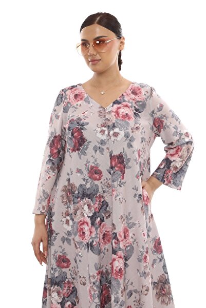 Lady Majestic Γυναικείο φόρεμα από λινό μεγάλου μεγέθους αντιρυτιδικό ύφασμα