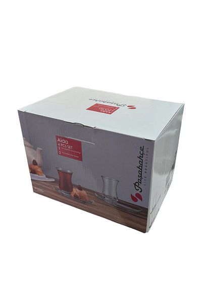 OEM Set of 2 Pasabahce Tea Glasses with Saucers, 125 ml, Transparent Glass, Traditional Turkish