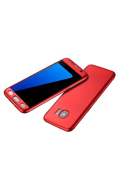 OEM Carcasă mată cu protecție completă 360° - Samsung Galaxy S7 EDGE - Roșu - (față + spate + folie de sticlă)