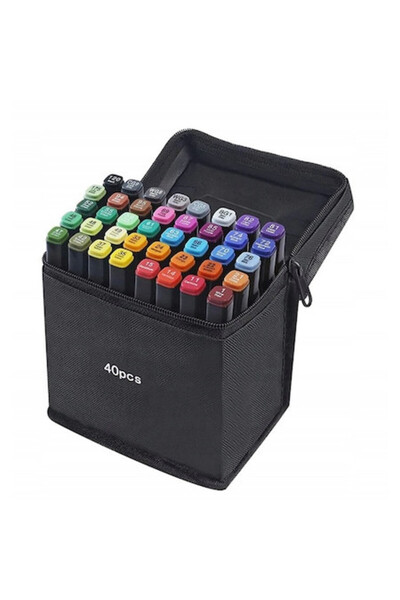 OEM Σετ 40 μαρκαδόρων, 2 λεπτές και παχιές μύτες, με θήκη αποθήκευσης, πολύχρωμο