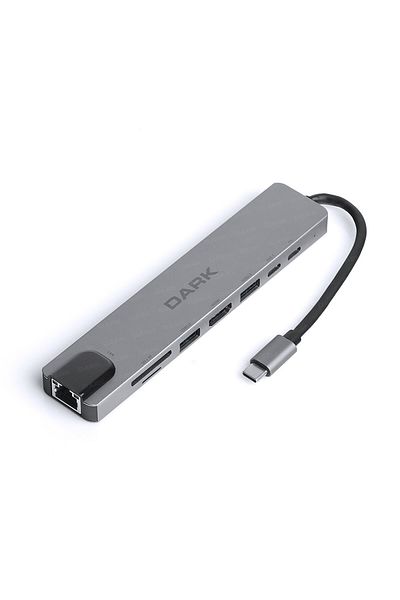 S-LINK كارت الذاكرة Dark DK-AC-U31X40 USB 3.1 Type-C 8 في 1 Ether-HDMI-TF SD - USB 3.0-USB-C&USB-C PD Hub