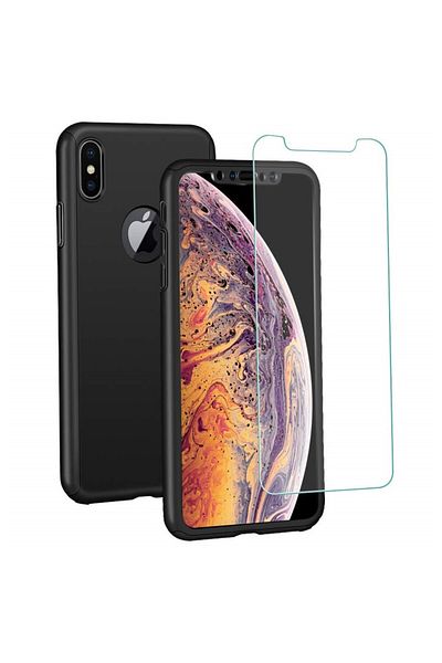 BLACK Carcasă Full Cover 360° (față + spate + folie de sticlă) pentru iPhone XS Max, Neagră