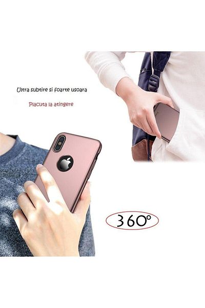 Rose Carcasă GloMax FullBody roz-aurie pentru Apple iPhone XS cu folie de protecție din sticlă inclusă