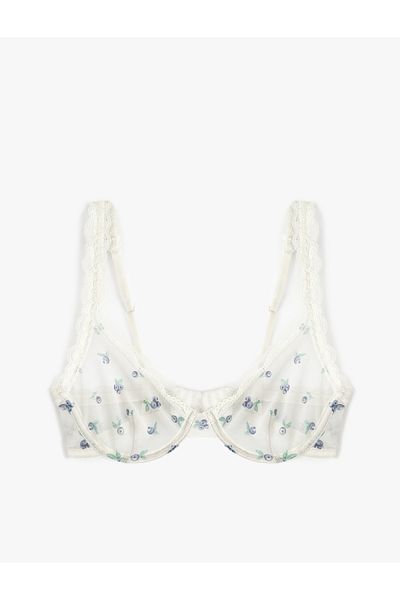 Koton Σουτιέν Underwire με διάφανη δαντέλα με λεπτομέρεια με στάμπα μύρτιλλο