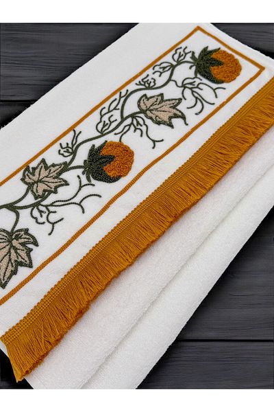 AYHANHOME Punch Embroidered Fringed 2 Pieces 50X90 Hand Face Towel Set