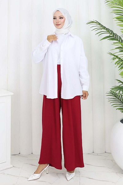 benguen Pantaloni plisați cu picioare largi Roșu Claret 6718