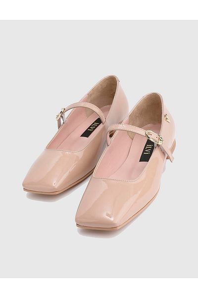 İLVİ Meter Patent Leather Beige Women's Ballerinas