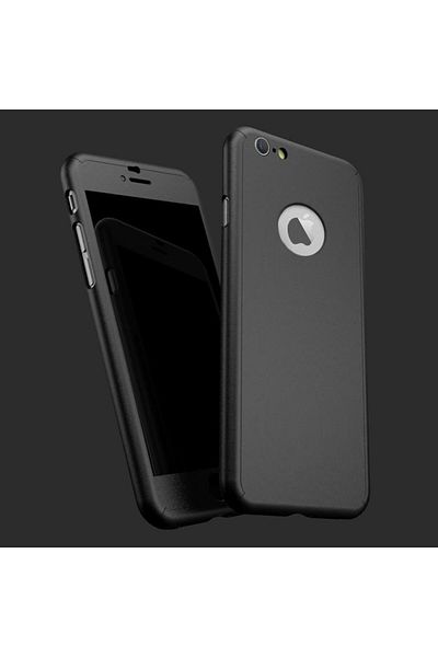 BLACK Case for Apple iPhone 7 Black full 360 degree coverage with free glass protector