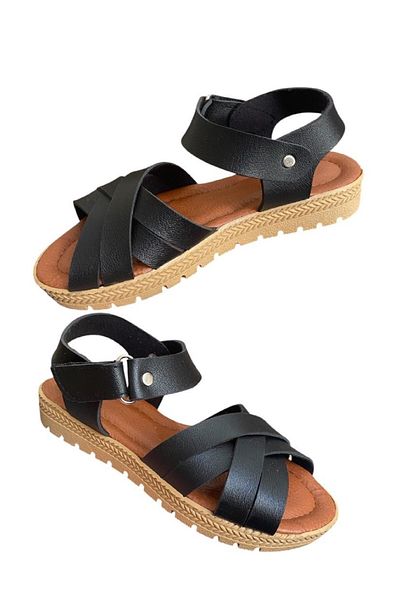 ALTUNTAŞ Sandale de vară cu velcro cu talpă confortabilă pentru fete, negre