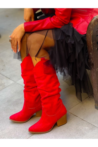 BERFONA Terry Red Cowboy Suet 6 cm Heel Dallas Boots