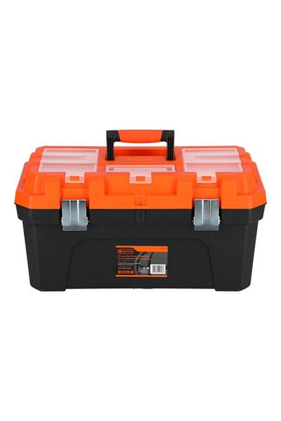 Generic Tactix Heavy Duty Plastic Tool Box with Snap Shut Latch Black and Orange 22.5inch