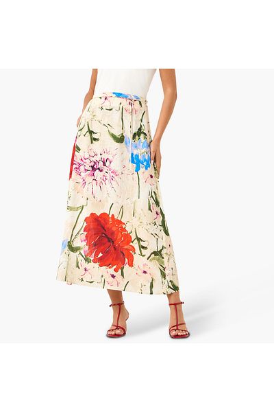 Iconic Floral Print Midi Skirt with Zip Closure