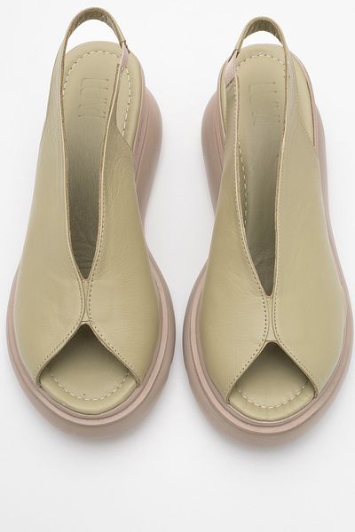 LuviShoes Sandale de damă din piele naturală SAM Green Skin cu toc pană