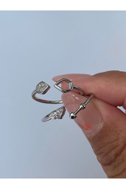 kurukafagift طقم خاتمين مرصع بالأحجار اللون فضي مينيمال