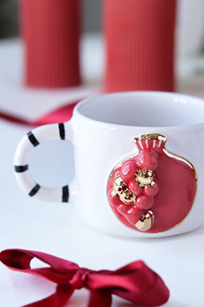 ada mia seramik Handmade Pomegranate Figured 24K Gold Decorated Ceramic Mug 200ml