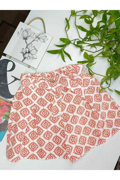 GallanD Girls' Shorts Skirt Colorful Patterned Cotton Pleated Zippered Belted Waist Fitting Elegant Cut