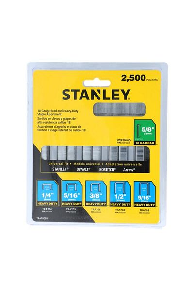 Generic Stanley 2500-Piece Heavy Duty Staple and 18-Gauge Brad Assortments Silver TRA700BN