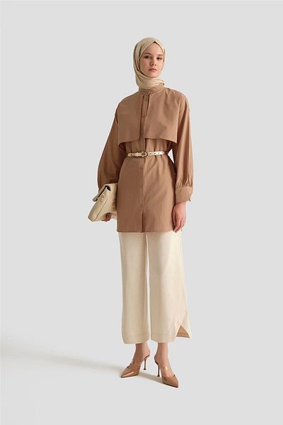 Armine Cape Detailed Poplin Shirt 25Yh3442 Camel