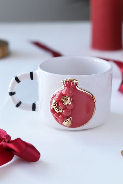 ada mia seramik Handmade Pomegranate Figured 24K Gold Decorated Ceramic Mug 200ml