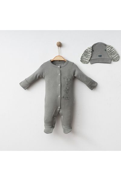 Gümüş Baby Kids Baby Hat Jumpsuit with Self-Gloves % Cotton Fabric