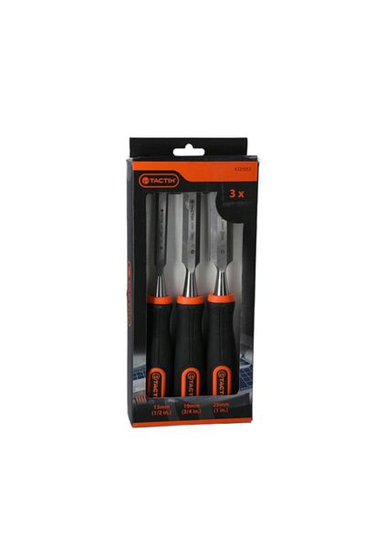 Generic Tactix 3-Piece Chrome-Vanadium Steel Wood Chisels Set with Non-Slip Handle Orange and Black