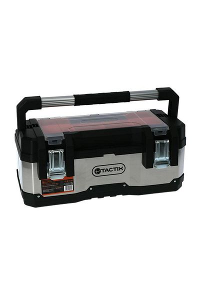 Generic Tactix Heavy Duty Stainless Steel and Plastic Tool Box with Latch Lock Black and Silver