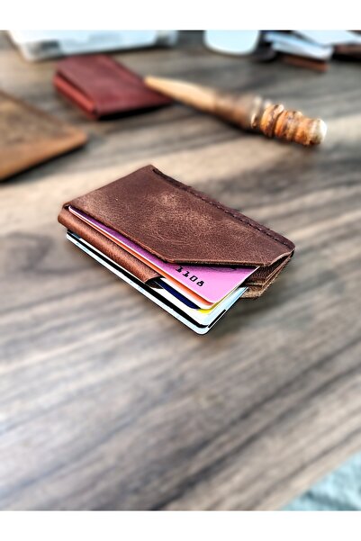 08dericraft حامل بطاقات مصنوع يدويًا من الجلد الطبيعي