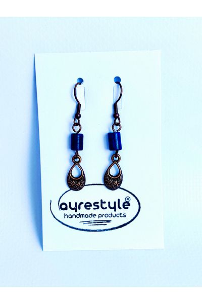 ayrestyle أقراط نسائية متدلية من حجر اللازورد الطبيعي من النحاس الداكن العتيق - مع جهاز زاماك أصلي