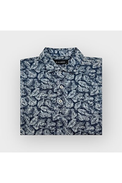 KAMER Modern Fit Cotton Lecra Mixed Shirt Collar Short Sleeve Patterned Tee 5000Lg