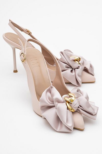 LuviShoes Pantofi de damă cu toc subțire NORİA Bej Satin Floral