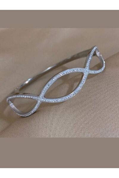 Eyelashes Silver سوار فولاذي مزين بأحجار الزركون