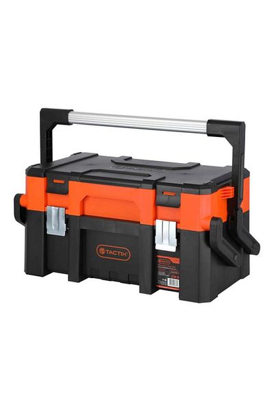 Generic Tactix Multi-Compartment Heavy Duty Cantilever Tool Box with Ergonomic Handle Black and Orange
