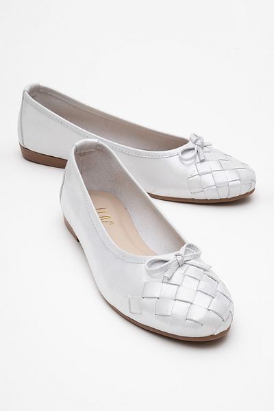 LuviShoes 03 White Glitter Genuine Leather Women's Ballerina Shoes