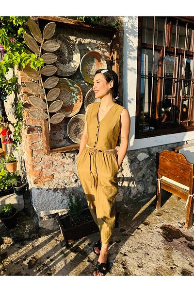 TUĞÇE ÖZER BUTİK Vest Pants Set Dark Khaki