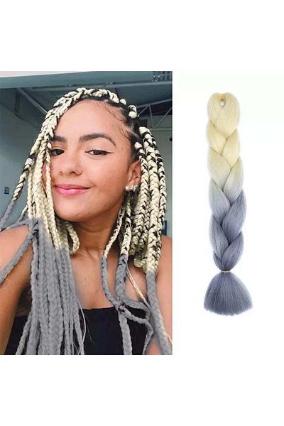 WNY Synthetic Colored Hair Extensions for Braids - Ombre Light Blond/Light Gray, 105g, 63cm