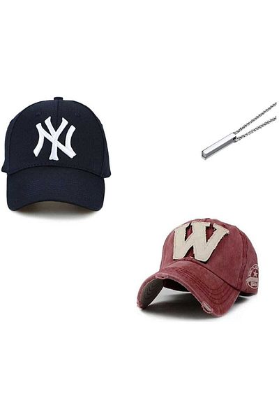 3D Unisex Ny W Printed Hat Cap and Necklace 3-Piece Combination