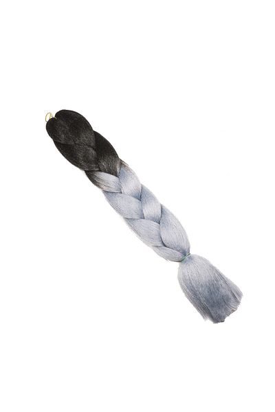 WNY Extensii de păr sintetic colorate pentru împletitură, culoare Ombre, negru/gri deschis, 105g, 63cm