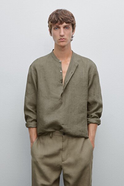 Massimo Dutti %100 keten soluk efektli hakim yaka gömlek