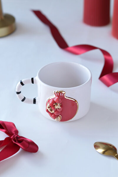 ada mia seramik Handmade Pomegranate Figured 24K Gold Decorated Ceramic Mug 200ml