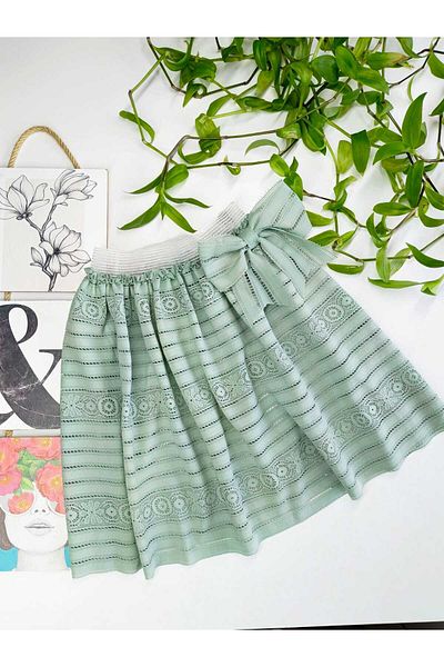 GallanD Girl's Skirt Elastic Mint Color Bow Detailed Design Thin Knitted Fabric