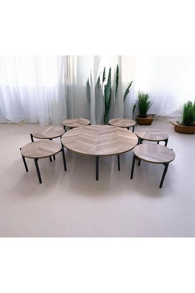 DEC13 6+1 round floor table set, modern and elegant design