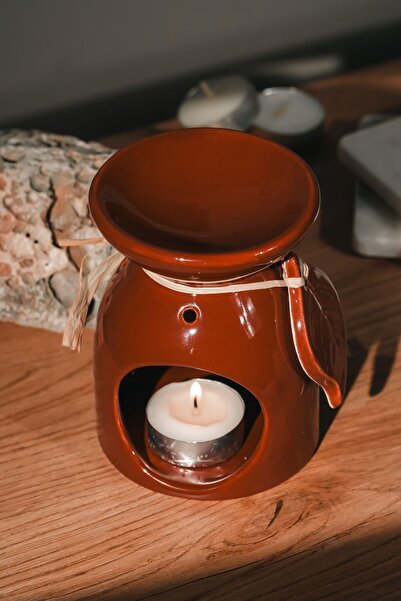 Love Bundles Kahverengi Yaprak Desenli Seramik El Yapımı Buhurdanlık