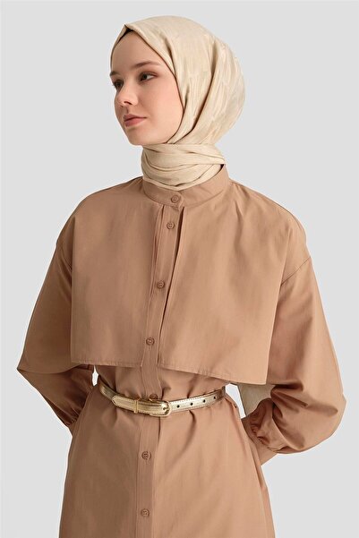 Armine Pelerin Detaylı Poplin Gömlek 25yh3442 Camel