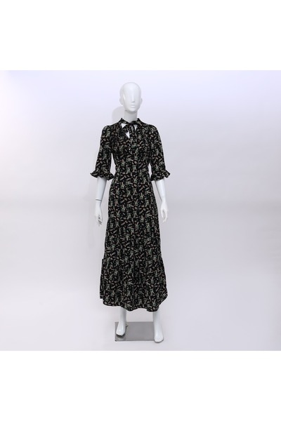 LINELLE Casual Dress - Black knot neck Dress Floral Print