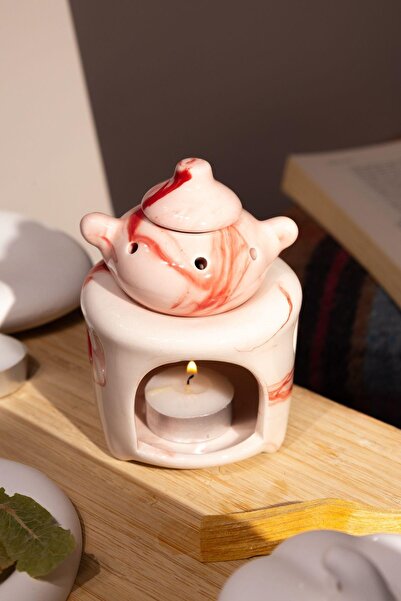 Love Bundles Özel Yapım Seramik Kırmızı Çaydanlık Buhurdanlık