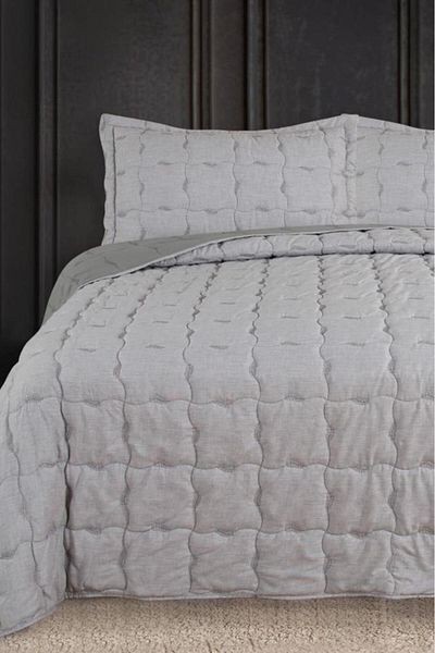 Çeyiz Diyarı Lesya Embroidered Fiber Filled Double Size 240X260 cm Bedspread Gray