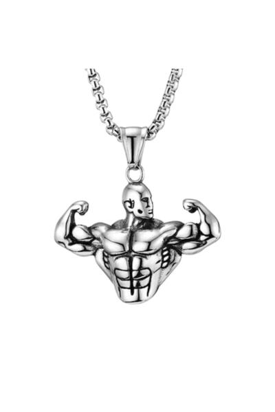 Tessero Colier bărbătesc cu pandantiv în formă de culturist, oțel inoxidabil,...