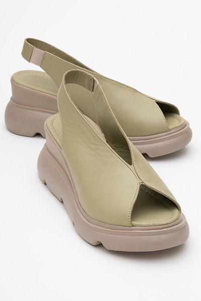 LuviShoes Sandale de damă din piele naturală SAM Green Skin cu toc pană